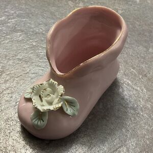 Elegant Pink Ceramic Shoe with Floral Design